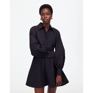 Madewell Seamed Long-Sleeve Mini Shirtdress in Poplin Black 6 NWT‎